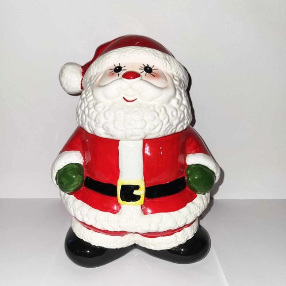 RARE Enesco Santa Cookie Jar 1980s | Glazed Porcelain | Hand-Painted | 10" Tall - Picture 2 of 14